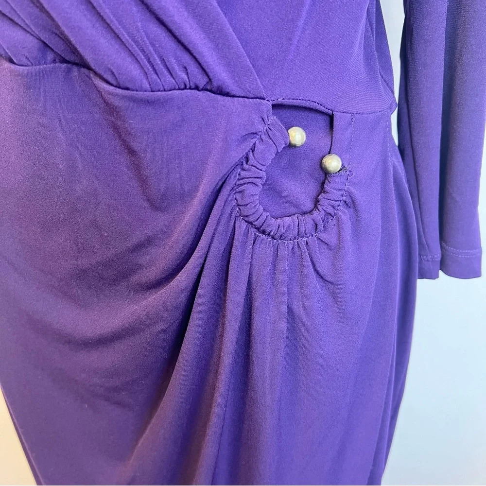 Calvin Klein Purple 3/4 Sleeve Faux Wrap Stretch Formal Dress Womens Size 10 - Picture 6 of 16